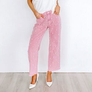 POL Pink Pearl Embellished Jeans